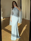 Round Neck Split Long Sleeve Corset Waist Maxi Dress