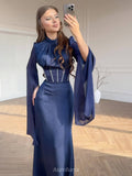 Round Neck Split Long Sleeve Corset Waist Maxi Dress