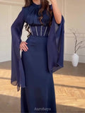 Round Neck Split Long Sleeve Corset Waist Maxi Dress