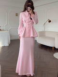 Long Sleeve Button-Front Maxi Dress 2-Piece Set