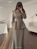 Long Sleeve Button-Front Maxi Dress 2-Piece Set