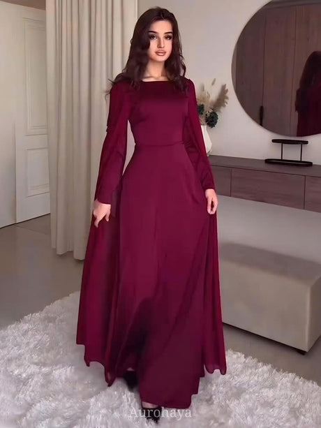 Aurohaya Burgundy Cape Long Sleeve Maxi Dress Red