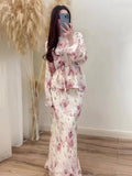 Floral Peplum Tie Waist Maxi Dress 2-Piece Set