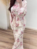 Floral Peplum Tie Waist Maxi Dress 2-Piece Set