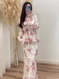 Floral Peplum Tie Waist Maxi Dress 2-Piece Set