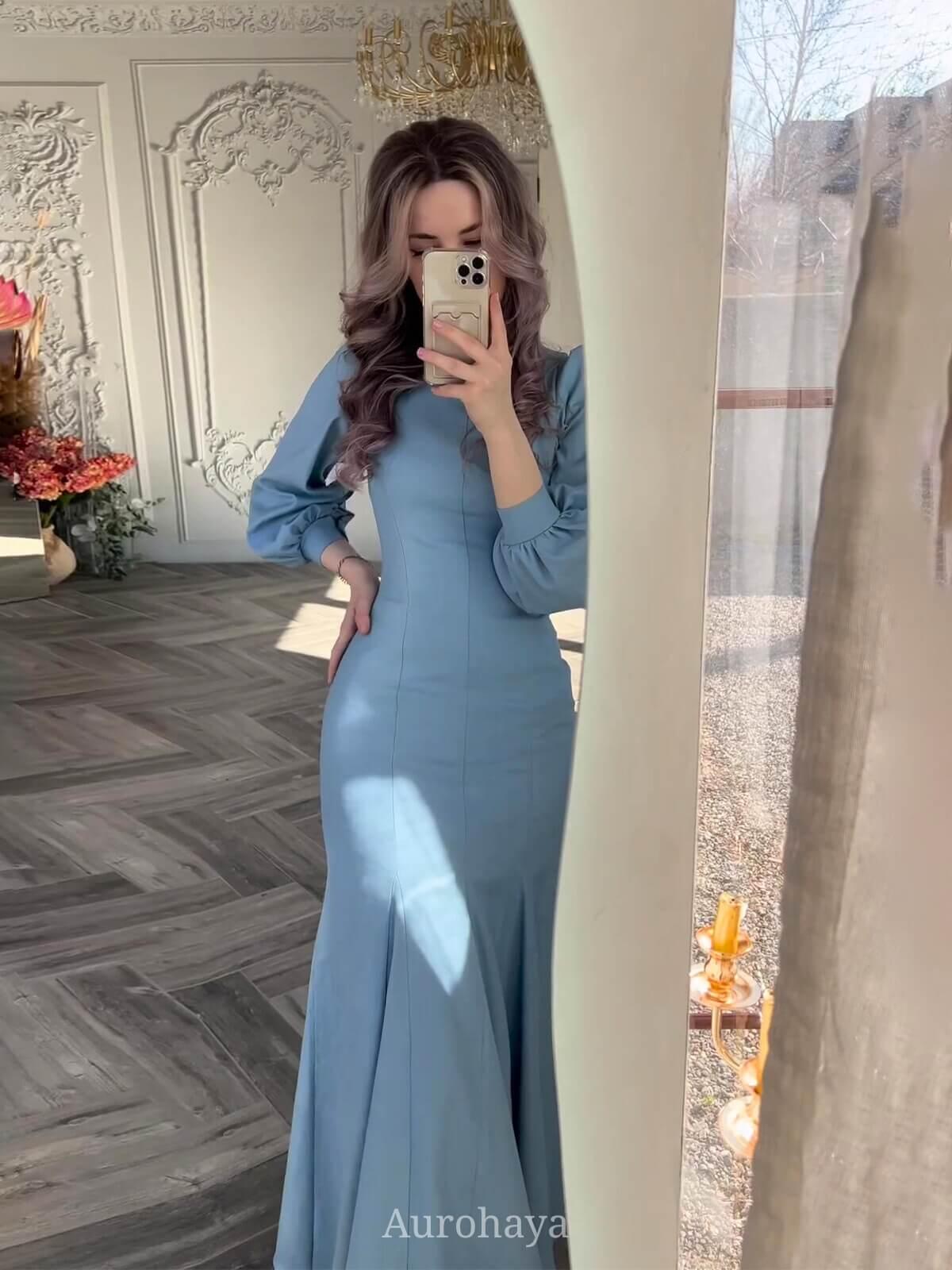 Aurohaya Round Neck Puff Sleeve Fitted Maxi Dress
