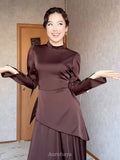 Solid Color Long Sleeve Tie-Waist Midi Dress