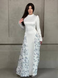 Round Neck Long Sleeve Floral Maxi Dress