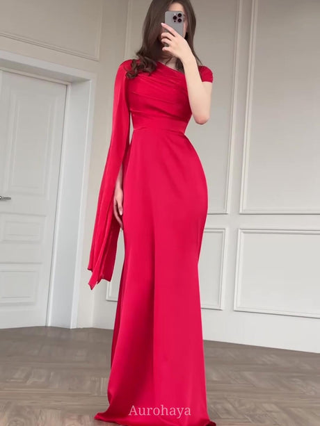 Aurohaya One-Shoulder Long-Sleeve Slim-Fit Maxi Dress