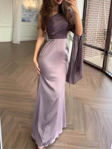 Aurohaya One-Shoulder Long-Sleeve Slim-Fit Maxi Dress Light brown