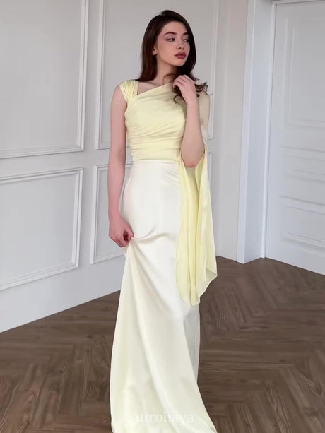 Aurohaya One-Shoulder Long-Sleeve Slim-Fit Maxi Dress Beige