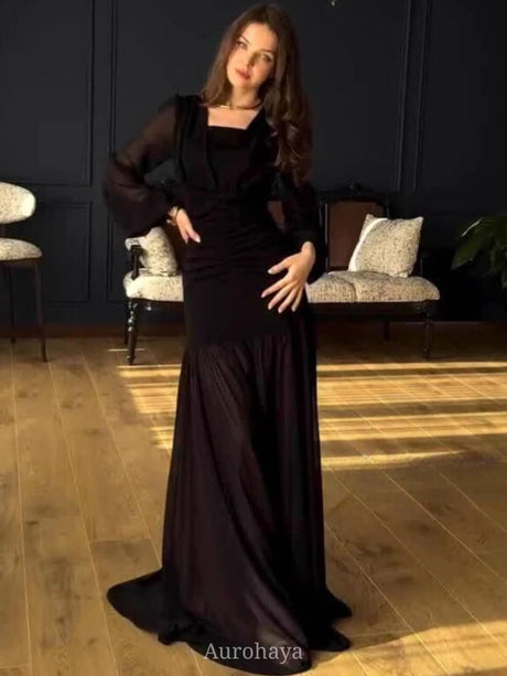 Aurohaya Sheer Balloon Long Sheer Balloon Sleeve Maxi Dress