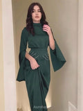 Satin High-Neck Cinched-Waist Long-Sleeve Maxi Dress