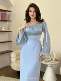 Satin Long Balloon Sleeve Ruched Bodice Maxi Dress