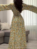 Elegant Long Sleeve Floral Maxi Dress