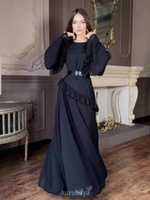 Solid Color Long Sleeve Round Neck Ruffles Patchwork Maxi Dress