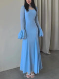 Ruffle Long Sleeve Square Neck Formal Maxi Dress