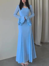 Ruffle Long Sleeve Square Neck Formal Maxi Dress