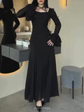 Ruffle Long Sleeve Square Neck Formal Maxi Dress