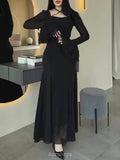 Ruffle Long Sleeve Square Neck Formal Maxi Dress