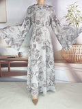Chiffon Floral Ruffle‑Sleeve Maxi Dress
