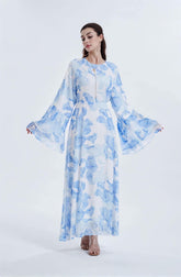 Chiffon Floral Ruffle‑Sleeve Maxi Dress