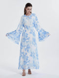 Chiffon Floral Ruffle‑Sleeve Maxi Dress