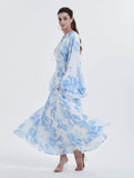 Chiffon Floral Ruffle‑Sleeve Maxi Dress