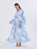 Chiffon Floral Ruffle‑Sleeve Maxi Dress