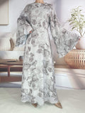 Chiffon Floral Ruffle‑Sleeve Maxi Dress