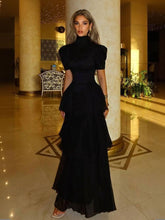 Aurohaya Retro Princess Multi-Layer Maxi Cake Dress Black