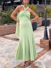 Aurohaya Elegant Flowy Tulle A-Line Midi Dress Green