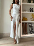 Elegant Relaxed Draped Pleated Maxi Dress