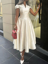 Aurohaya Elegant Pleated V-Neck Waisted A-Line Midi Dress White