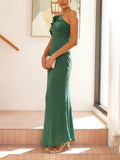 Prom Fashion Pleated One-Shoulder Hollow Slim Maxi Dress