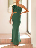 Prom Fashion Pleated One-Shoulder Hollow Slim Maxi Dress