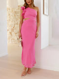 Prom Fashion Pleated One-Shoulder Hollow Slim Maxi Dress