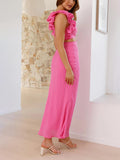 Prom Fashion Pleated One-Shoulder Hollow Slim Maxi Dress