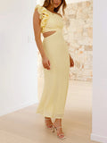 Prom Fashion Pleated One-Shoulder Hollow Slim Maxi Dress