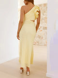 Prom Fashion Pleated One-Shoulder Hollow Slim Maxi Dress