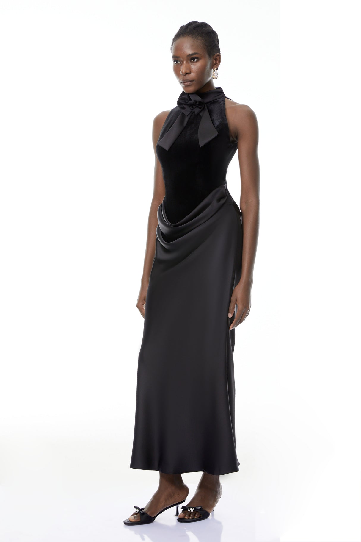 Aurohaya Ecaterina Black Bow Detail Corset Maxi Dress