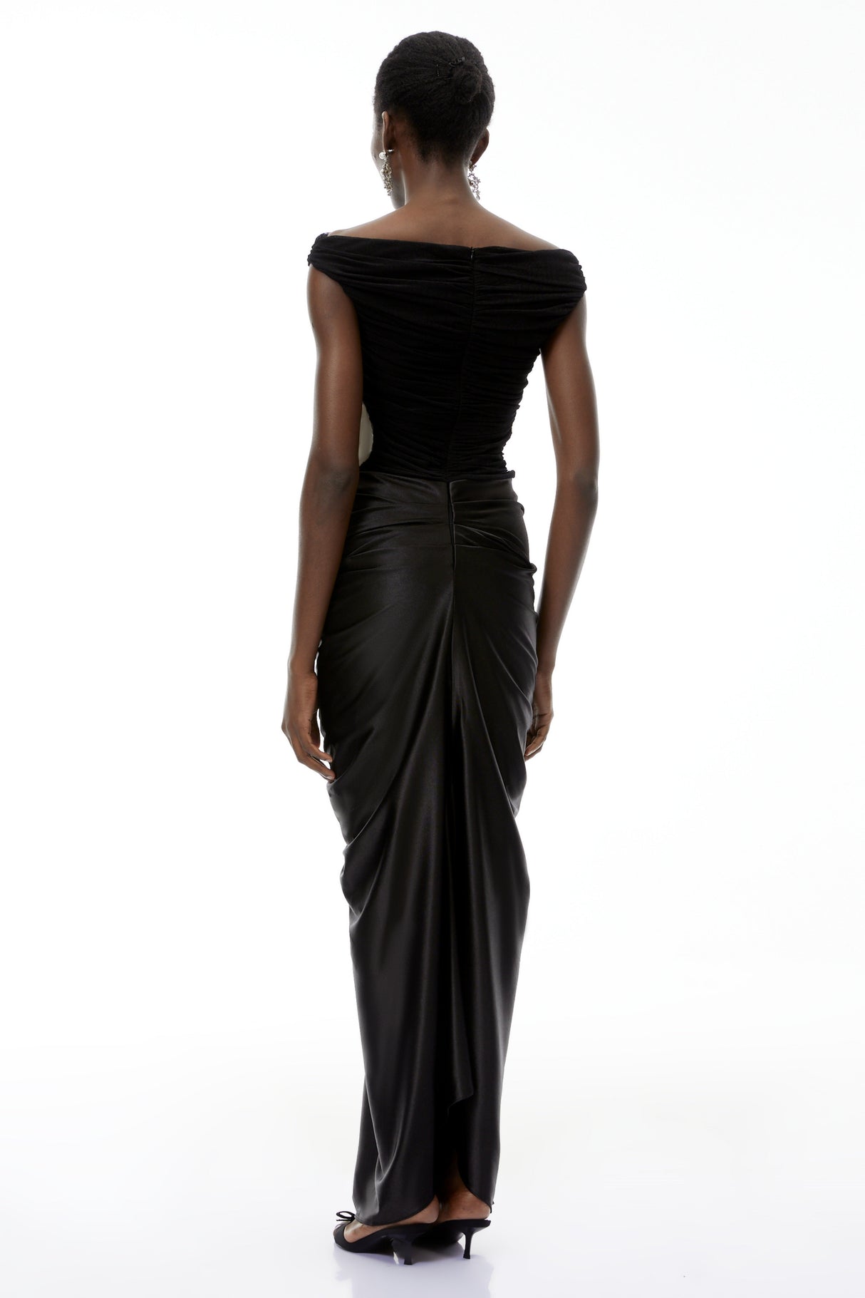 Aurohaya Eden Black Off-Shoulder Ruched Maxi Dress