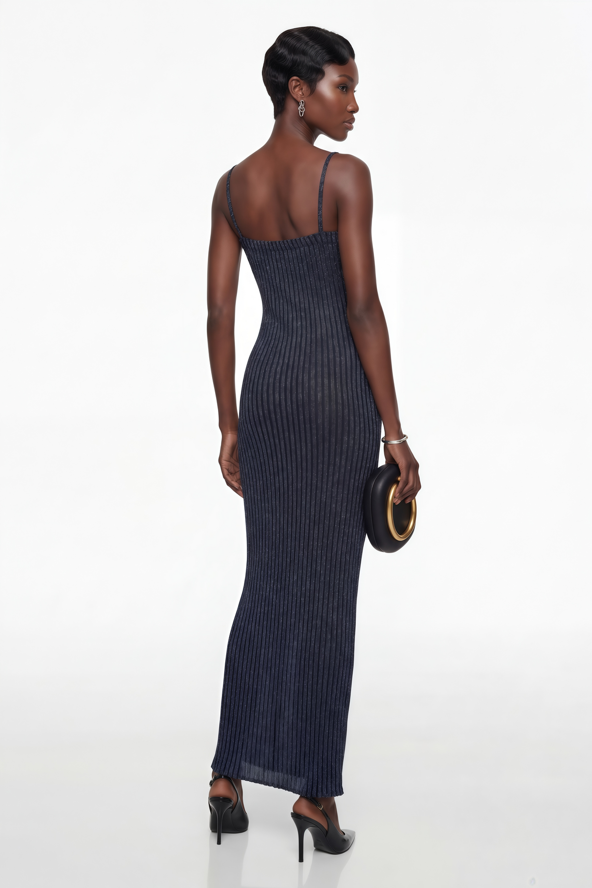 Aurohaya Eden Dark Blue Metallic Knit Maxi Dress