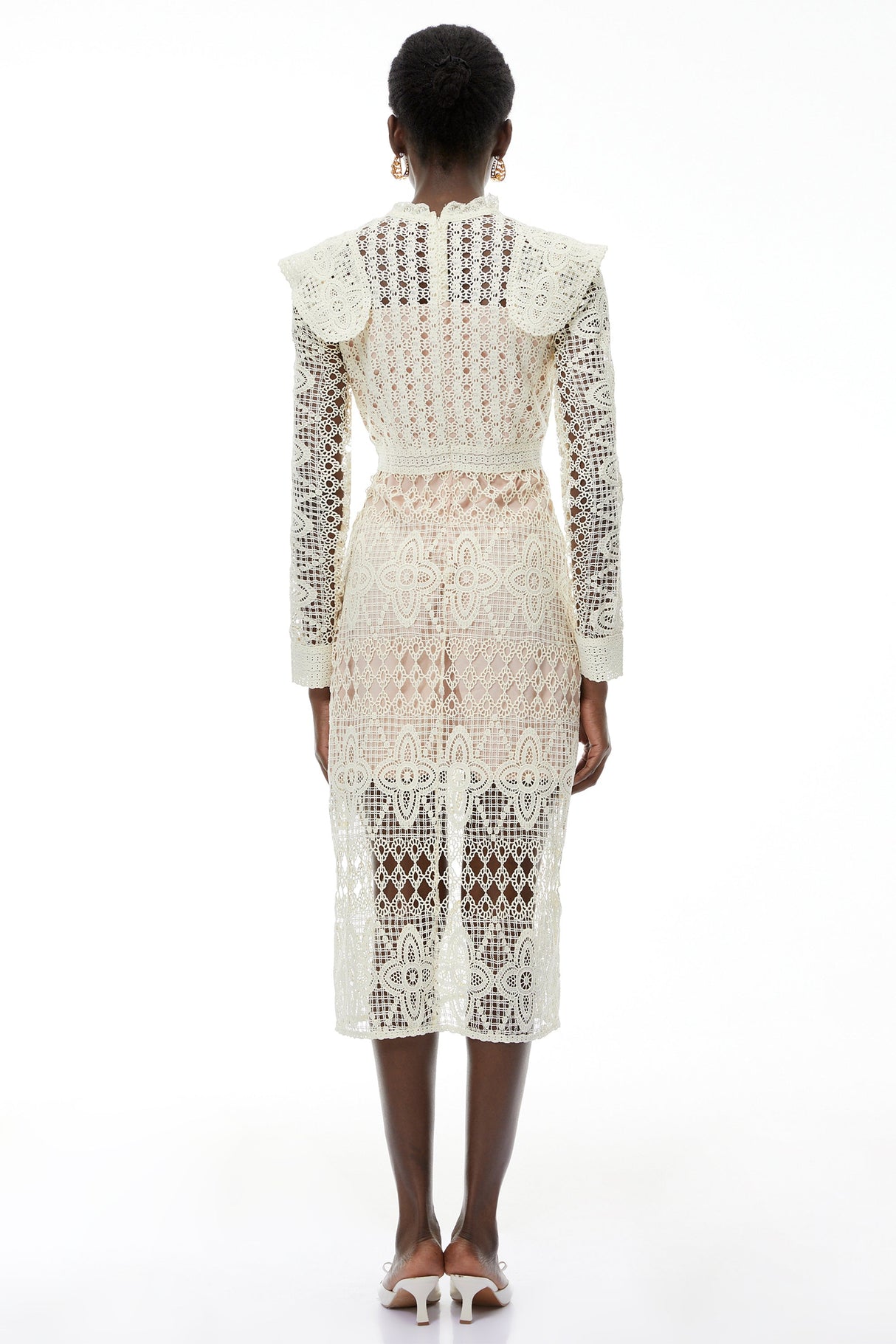 Aurohaya Eglantine Ivory Cut-Out Floral Lace Midi Dress