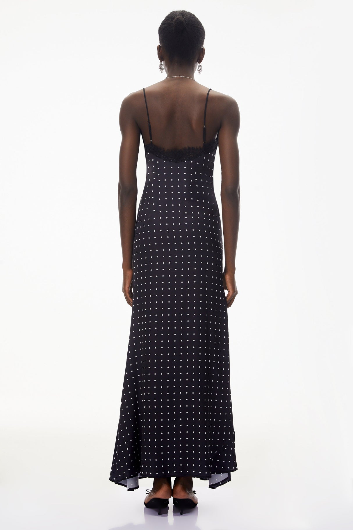 Aurohaya Eleanor Black Polka Dot Lace Trim Maxi Dress