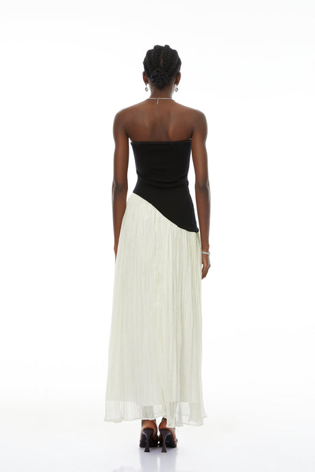 Aurohaya Eléonore Contrast-Color Tulle Panel Maxi Dress