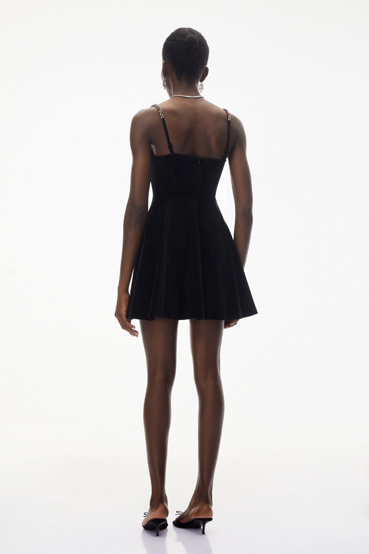Aurohaya Elettra Black Off Shoulder Embellished Mini Dress