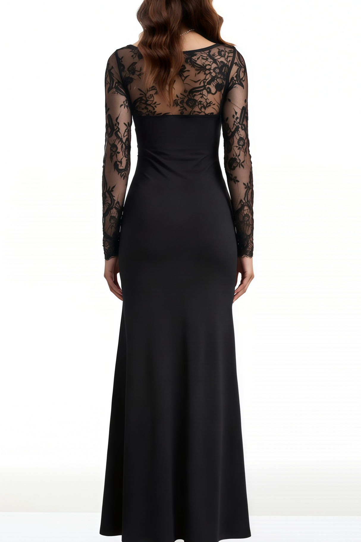 Aurohaya Elisheva Black Plunge Neck Lace Maxi Dress