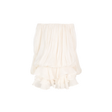 Florence White Glossy Pleated Tiered Mini Dress