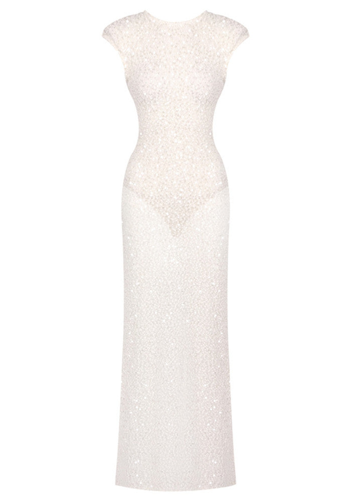 Embellished Backless Maxi Dress White
